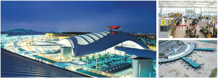 Aeropuerto de Incheon como Centro de Conexión El Aeropuerto Internacional de Incheon, un aeropuerto neurálgico o centro de conexión de la región, es un lugar con la capacidad de operar las 24 horas bajo cualquier tipo de condiciones meteorológicas. Los principales centros de conexión en el noreste de Asia incluyen el Aeropuerto de Kansai en Osaka, el Aeropuerto Chek Lap Kok en Hong Kong y el Aeropuerto Pudong en Shanghái y el Aeropuerto de Incheon en Corea del Sur.