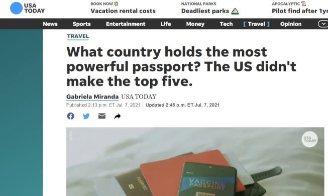 Diario estadounidense: Pasaporte surcoreano es el 3er más poderoso del mundo