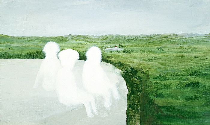 El "paisaje" de la pintora Park Se-jin muestra a tres personas: un soldado de Corea del Sur, un soldado de Corea del Norte y el artista, que están mirando en diferentes direcciones desde la zona desmilitarizada.