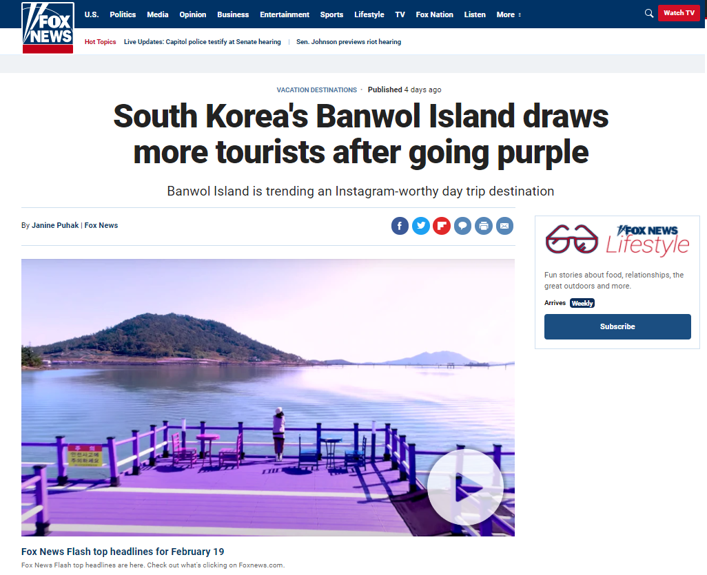 ▲Fox News dijo el 19 de febrero que la isla Banwoldo atrae a miles de visitantes nacionales en un momento en que los viajes internacionales están restringidos debido a la pandemia de COVID-19. | Captura de pantalla del sitio web de Fox News