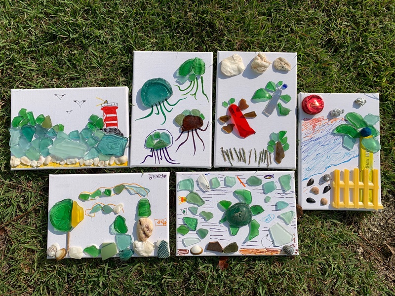 ▲ 바닷가에서 주운 깨진 유리를 활용해 참가자들이 만든 정크아트