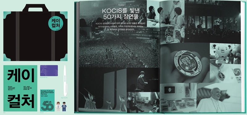 El libro K-Culture se distribuye en un empaque de cartón que emula el maletín que los funcionarios del KOCIS utilizaron en sus diferentes viajes al extranjero y que incluye diferentes artículos. 