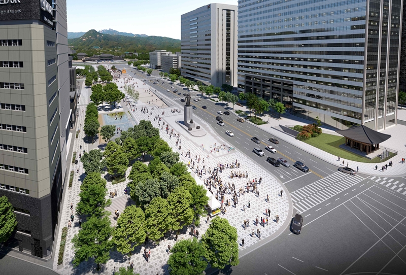 El plano aéreo de la nueva plaza Gwanghwamun | Gobierno Metropolitano de Seúl