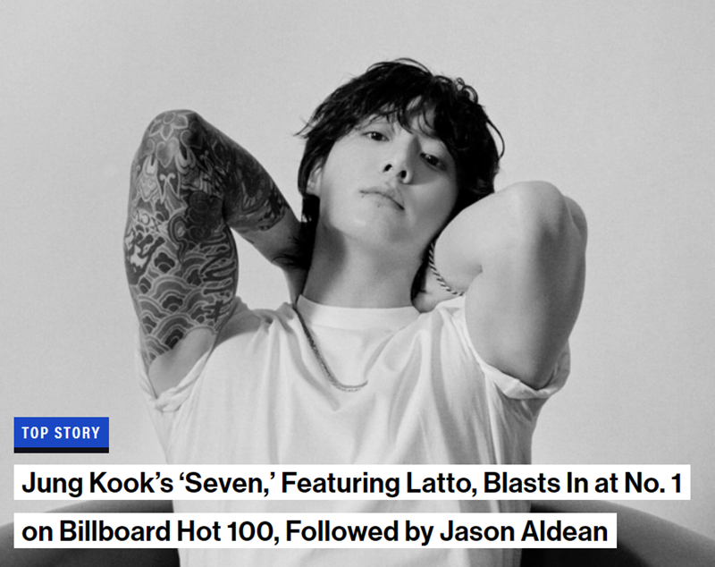 Jungkook, el integrante de BTS, ocupó el primer lugar en el 'Hot 100', la lista principal de sencillos de Billboard de EE. UU., con su primer sencillo oficial en solitario, 'Seven'. | Captura de pantalla del sitio web oficial de Billboard