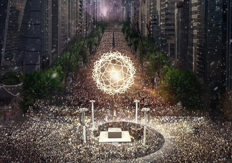 La imagen muestra una representación del 'sol de medianoche', una estructura de 12 metros con forma de sol a gran escala. | Gobierno Metropolitano de Seúl