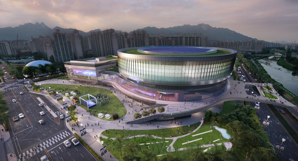 El Gobierno Metropolitano de Seúl anunció el 2 de julio que había celebrado una ceremonia de colocación de la primera piedra del complejo cultural 'Seoul Arena' en el barrio de Changdong del distrito de Dobong-gu, Seúl. La foto muestra una recreación por computadora de la vista aérea del Seoul Arena. | Gobierno Metropolitano de Seúl