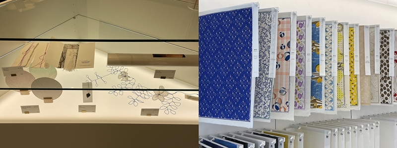 En una pared y frente a la primera planta de Hanji House se exponen productos hechos con hanji para su venta, incluyendo carteles con ilustraciones de fantasía y artículos bonitos como postales, marcapáginas y abanicos.