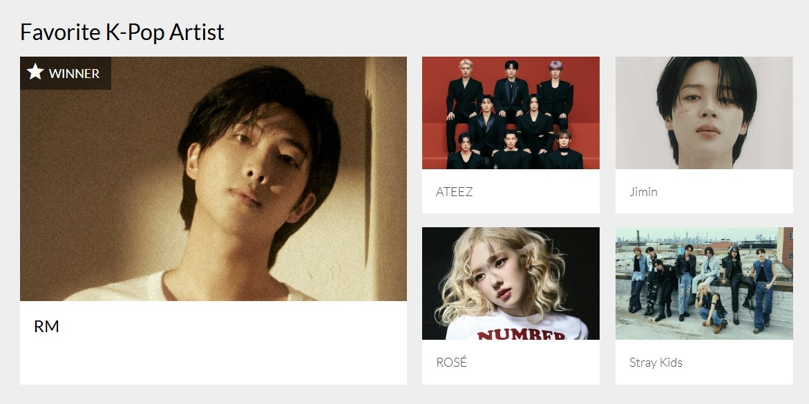 RM, integrante del grupo BTS, ha sido galardonado como solista en los American Music Awards. | Captura de pantalla del sitio oficial de los American Music Awards
