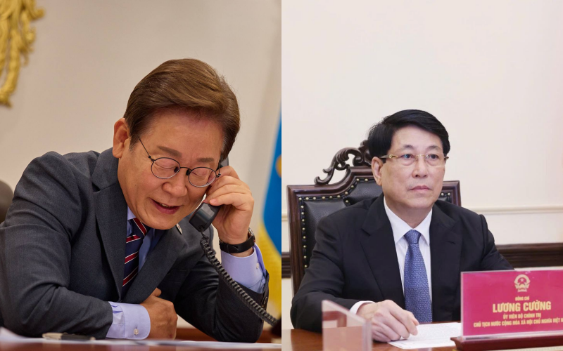 El presidente Lee Jae-myung (izquierda) mantiene su primera conversación telefónica el 12 de junio con el presidente vietnamita, Luong Cuong (derecha). | Cuenta oficial del presidente Lee en X