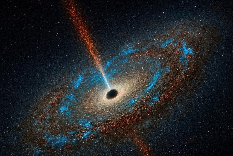 Ilustración de una galaxia con un agujero negro supermasivo. | Instituto de Astronomía y Ciencias del Espacio de Corea (KASI)