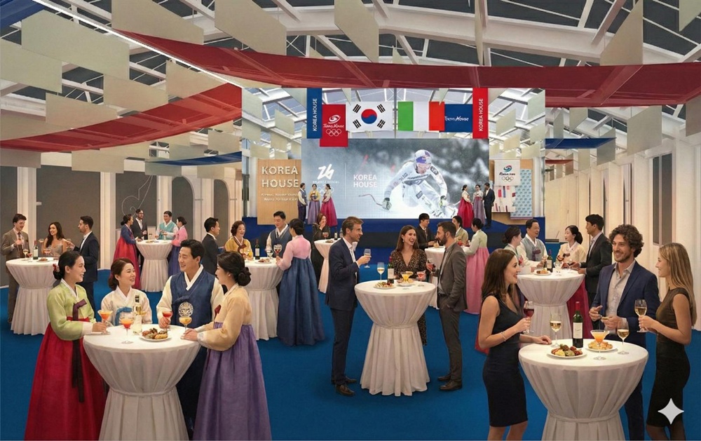 La foto muestra una proyección visual de la ´Casa Corea´ que será operada del  5 al 22 de febrero en el centro de Milán durante los Juegos Olímpicos de Invierno de Milán-Cortina 2026. | Comité Deportivo y Olímpico de Corea
