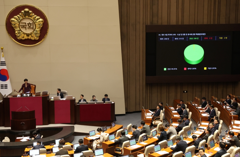 El 9 de enero de 2024, en Seúl, el pleno de la Asamblea Nacional aprueba la 'Ley especial para el cese de la cría, matanza y distribución de perros con fines alimentarios'. | Agencia de Noticias Yonhap