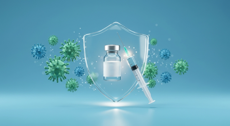 La foto muestra una representación conceptual del mecanismo de una vacuna contra patógenos de alto riesgo, como el virus Nipah. | iClick Art (La reproducción o redistribución no autorizada de esta imagen está prohibida de acuerdo con las leyes de derechos de autor)