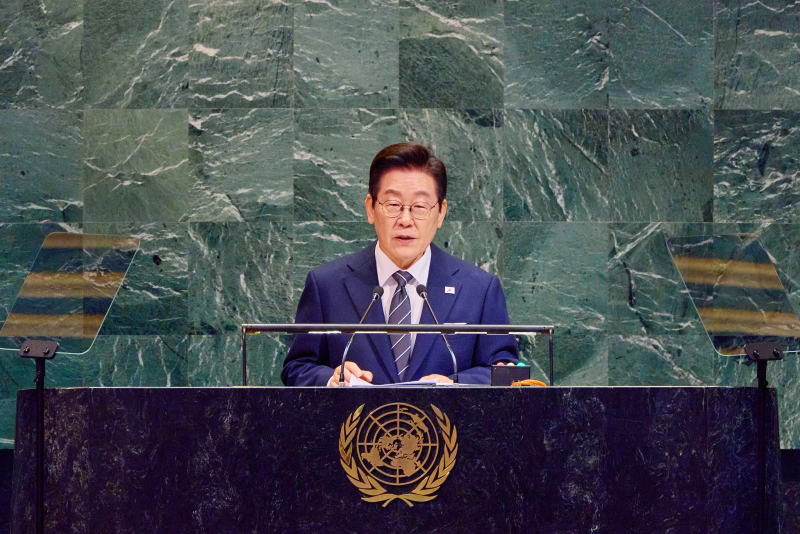 El presidente coreano Lee Jae Myung pronuncia un discursoen la Asamblea General de las Naciones Unidas en Nueva York, el 23 de septiembre de 2025 (hora local). | Cheong Wa Dae