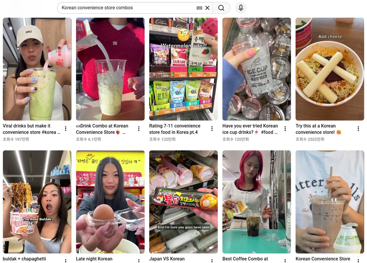 Las imágenes muestran publicaciones de usuarios extranjeros compartiendo creativas combinaciones y recetas con productos de tiendas de conveniencia coreanas. / Capturas de pantalla de videos en YouTube