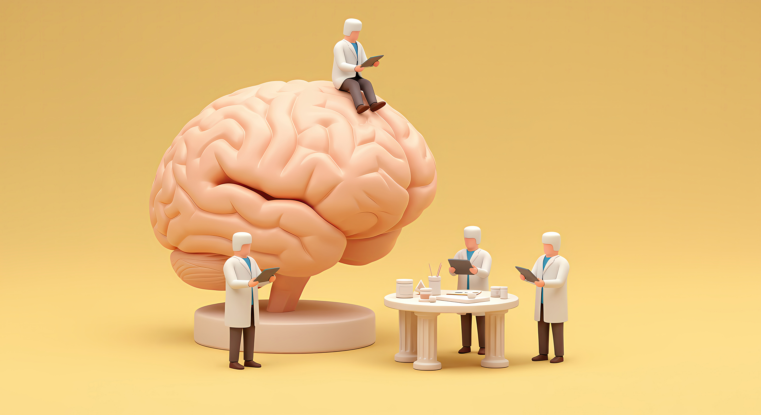 Ilustración científica y didáctica del cerebro humano, donde un equipo de investigadores analiza las regiones cerebrales. | iClick Art (La reproducción o redistribución no autorizada de esta imagen está prohibida de acuerdo con las leyes de derechos de autor)