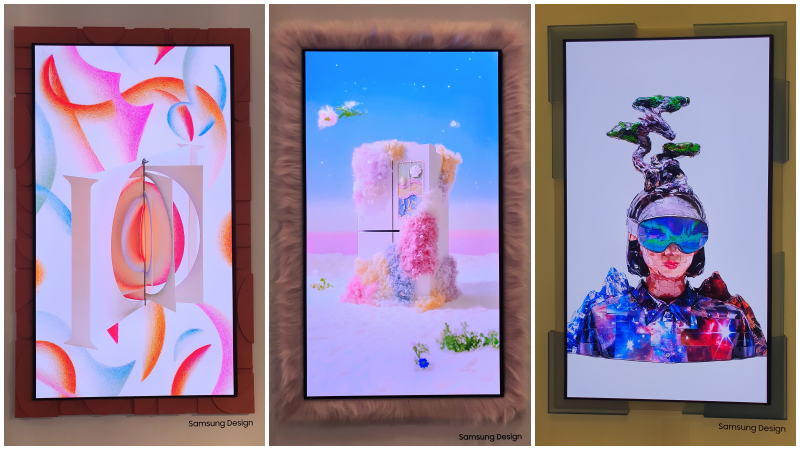 La foto muestra el Televisor OLED SH95 de Samsung Electronics exhibido en la feria 'Design Miami Seoul 2026'. La propuesta incorpora marcos a medida decorados por artistas coreanos, transformando el aparato en una obra artística. | Uyen Nguyen