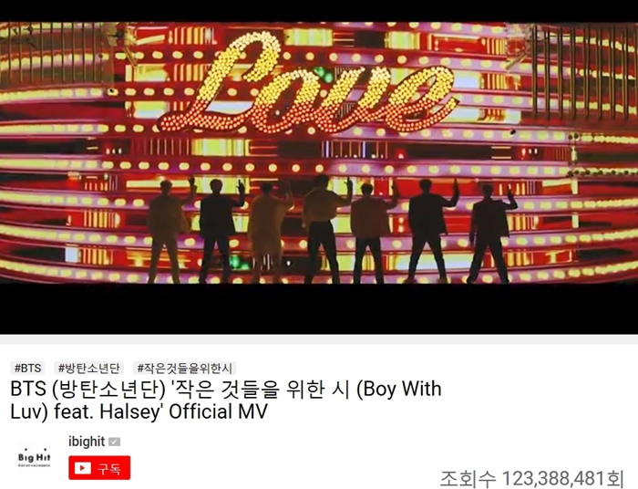 El video del sencillo ‘Boy With Luv’, de la nueva producción de BTS ha marcado un nuevo récord en YouTube, superando los 100 millones de reproducciones en 37 horas y 37 minutos desde su lanzamiento. | Captura de Youtube