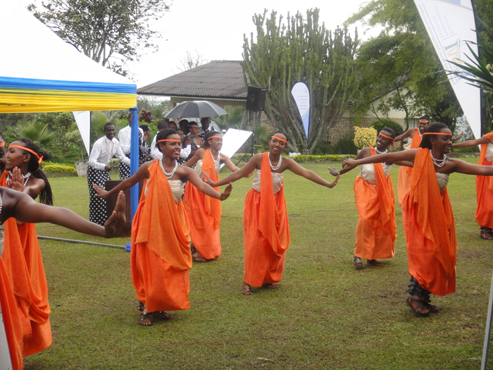 A traditional dance is preformed to mark the start of a human resources development program.