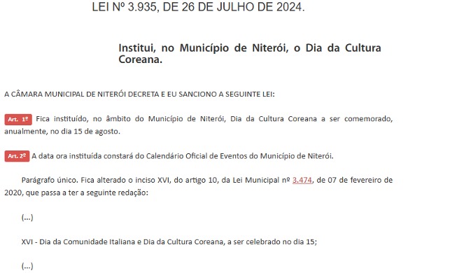 Una ciudad del sureste de Brasil designa el 15 de agosto como el 'Día de la Cultura Coreana'