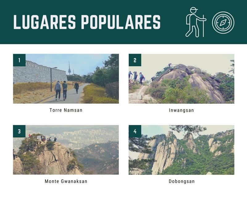  El Torre Namsan, las montañas Inwangsan, Gwanaksan y Dobongsan son unos lugares más conocidos para realizar senderismo en Seúl