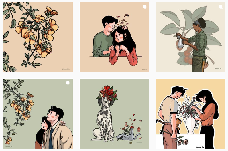 Los temas principales de las ilustraciones de Wooni es lo cotidiano y la calidez. | Cuenta en instagram de Wooni