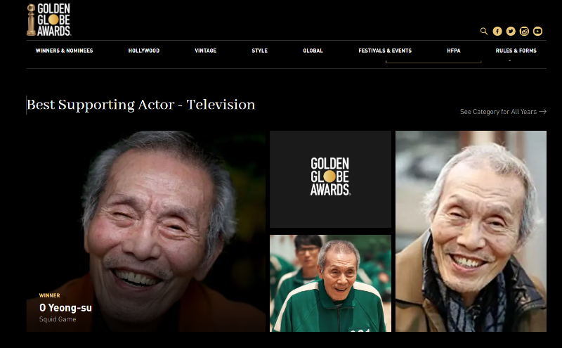 O Yeong-su de “El juego del calamar” ganó el 9 de enero el Globo de Oro al Mejor Actor de Reparto - Televisión en la ceremonia realizada en Los Ángeles, Estados Unidos. 