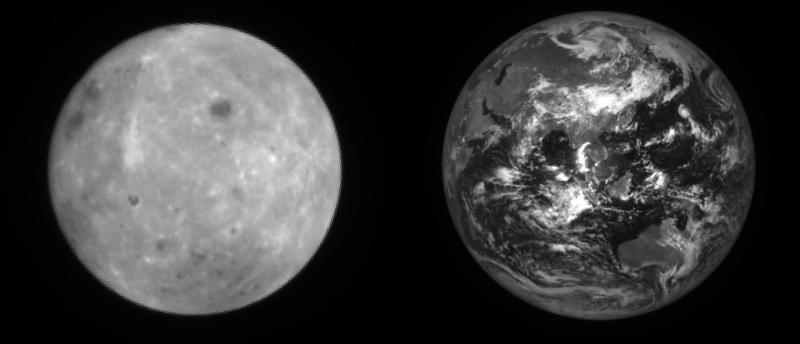 El 'Danuri' tomó fotografías de la Luna (izquierda) y la Tierra con una cámara de alta resolución, a una distancia de aproximada de 1,24 millones de kilómetros de la Tierra, el pasado 26 de agosto. Estas son las primeras fotografías, tomadas por Corea del Sur, fuera del campo gravitatorio de la Tierra. | Ministerio de Ciencia y TICs