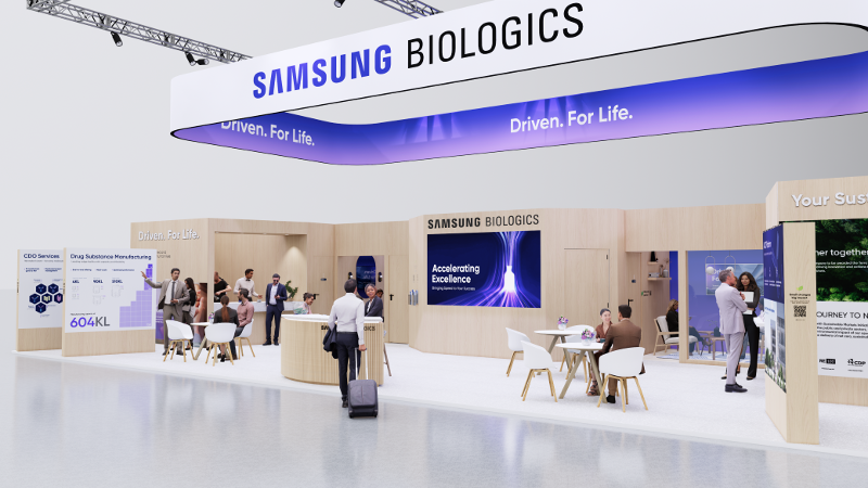 Vista del stand promocional de Samsung Biologics, una de las empresas surcoreanas que participan en la Convención Internacional de Biotecnología 'BIO 2023'. | Samsung Biologics
