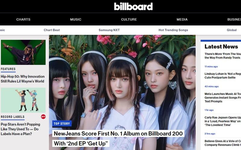 El 2 de agosto, Billboard publicó su más reciente lista de éxitos correspondiente al periodo del 30 de julio al 5 de agosto, revelando que el segundo álbum EP de NewJeans, 'Get Up', encabezó la lista 'Billboard 200'. | Captura de pantalla del sitio web oficial de Billboard