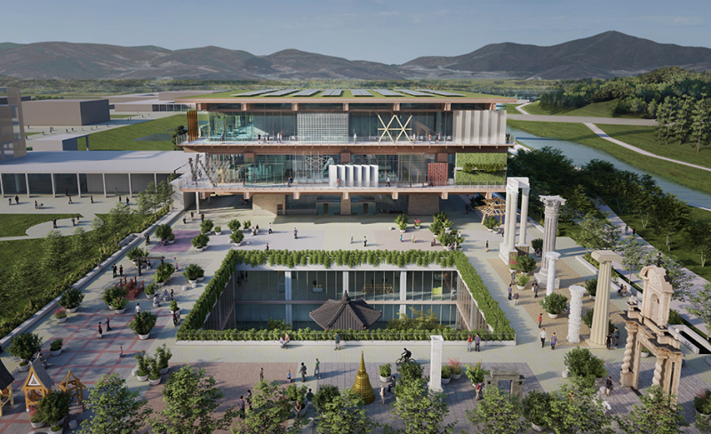 La foto muestra una representación aérea del Museo Coreano de Urbanismo y Arquitectura, cuya inauguración está prevista para el 2026. | Sitio web oficial del Complejo de Museos Nacionales de la ciudad administrativa multifuncional de la ciudad autónoma especial de Sejong 
