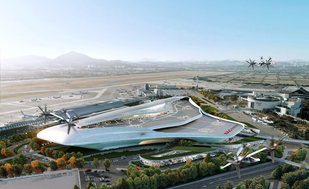 Esta imagen aérea muestra complejas instalaciones de transferencia para la movilidad aérea urbana en el Aeropuerto Internacional de Gimpo, ubicado en el distrito de Gangseo-gu, en Seúl. | Gobierno Metropolitano de Seúl