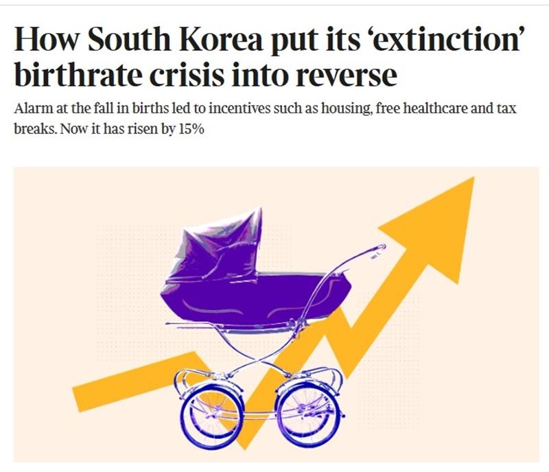 Captura de pantalla del artículo de The Times del 22 de febrero: 'Cómo Corea del Sur revirtió su crisis de natalidad hacia la 'extinción'', donde se explican los incentivos al nacimiento en Gwangyang y Hwaseong. | Sitio web oficial de The Times
