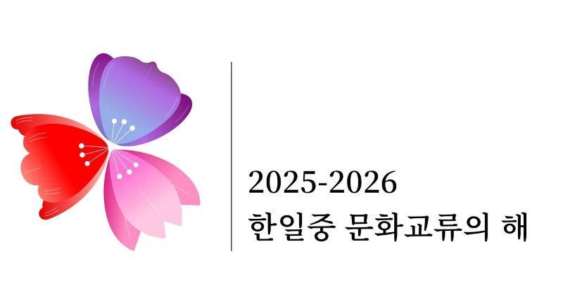 Logotipo oficial del Año de Intercambio Cultural 2025-2026 entre Corea, Japón y China.