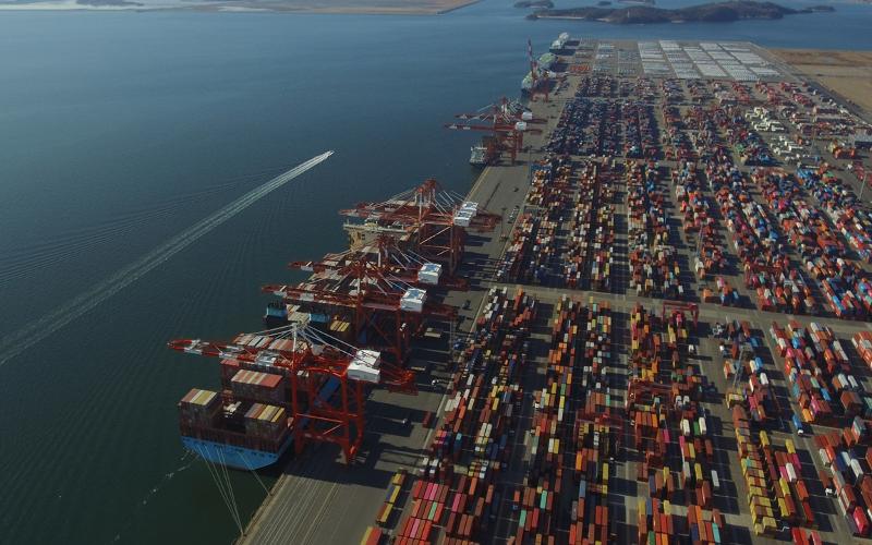 Se muestran contenedores de exportación apilados en el puerto de Gwangyang. | Autoridad Portuaria de Yeosu-Gwangyang
