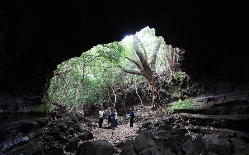 El Festival del Patrimonio Mundial comenzó el 4 de julio en la isla de Jeju, ofreciendo una variedad de experiencias como caminatas guiadas, dos programas de exploración, recorridos nocturnos, senderismo por el monte Hallasan y relatos de pueblos patrimoniales. La foto muestrea a los visitantes del segundo programa de exploración escuchando a una guía bajo el puente Yongamgyo, en Jeju, el 9 de julio.