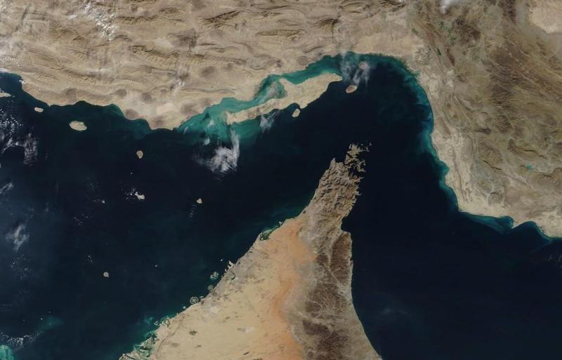 Vista satelital del estrecho de Ormuz. | NASA