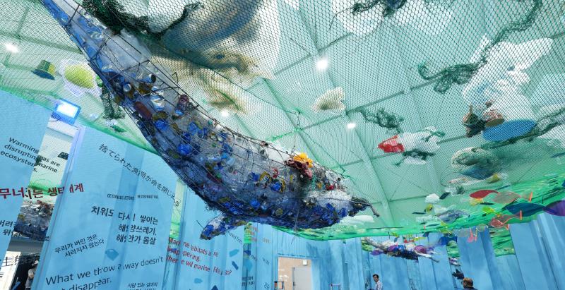 La foto muestra una vista panor&aacute;mica del pabell&oacute;n dedicado a los ecosistemas marinos de las islas, presentado el 1 de septiembre en la sede principal de la  Exposici&oacute;n Mundial de las Islas, en el distrito de Jinmo, en Dolsan, en la ciudad de Yeosu, en la provincia de Jeollanam-do. | Agencia de Noticias Yonhap